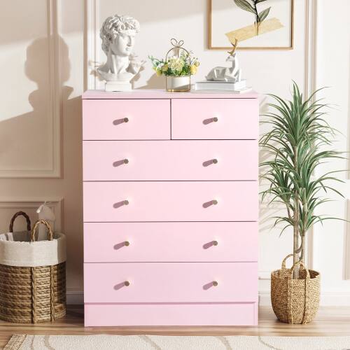 Alt View 7. Winado - Modern 6 Drawer Dresser Tall Dresser Chest of Drawers Anti-Tipping Device Metal Handle for Bedroom Living Room Hallway - Pink.
