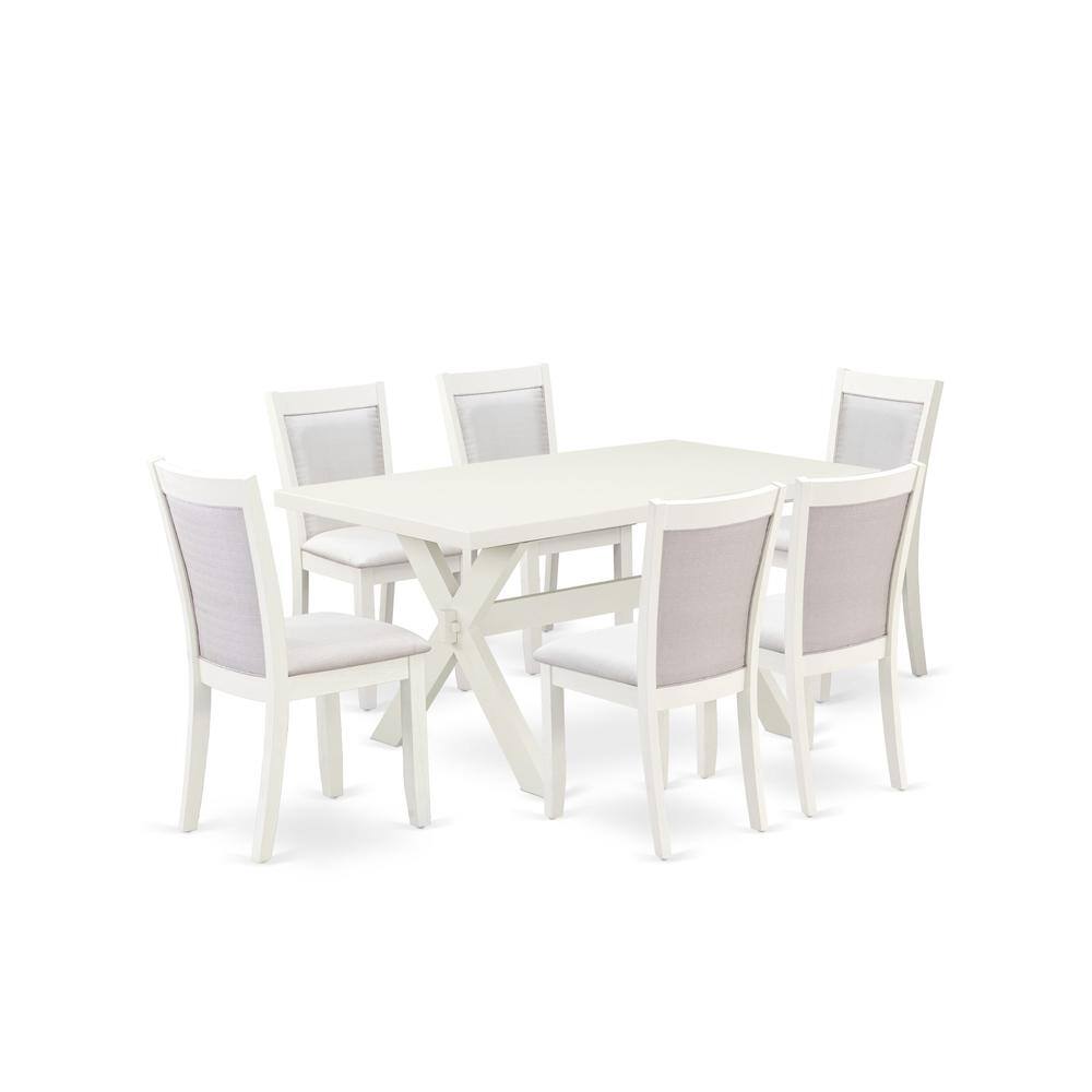 Alt View 4. East West Furniture - X026MZ001-7 7-Piece Dining Set Contains a Dining Table and 6 Cream Upholstered Dining Chairs - Wire Brushed Linen White - Multi-Color.