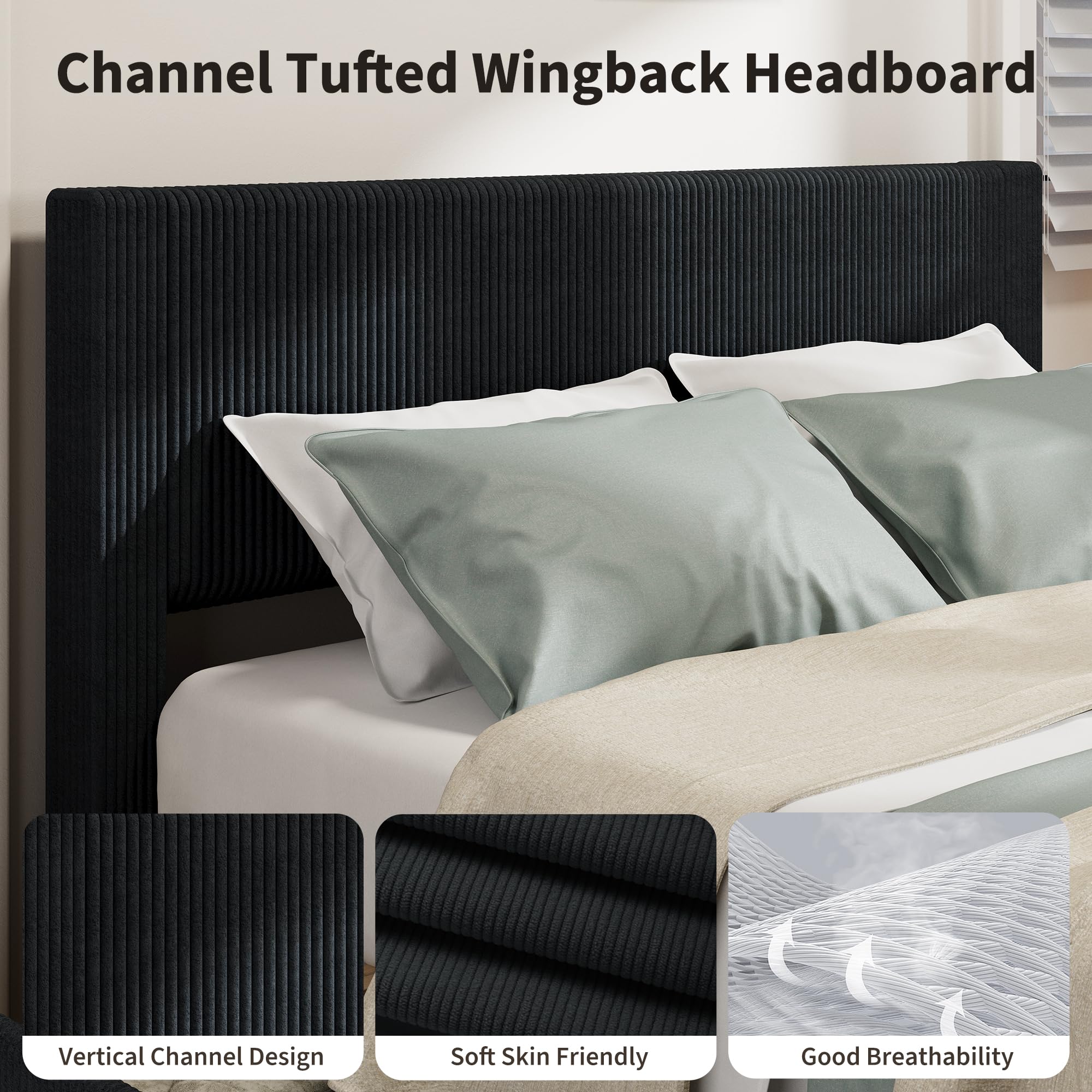 Channel Tufted Wingback Headboard

- Vertical Channel Design
- Soft Skin Friendly
- Good Breathability