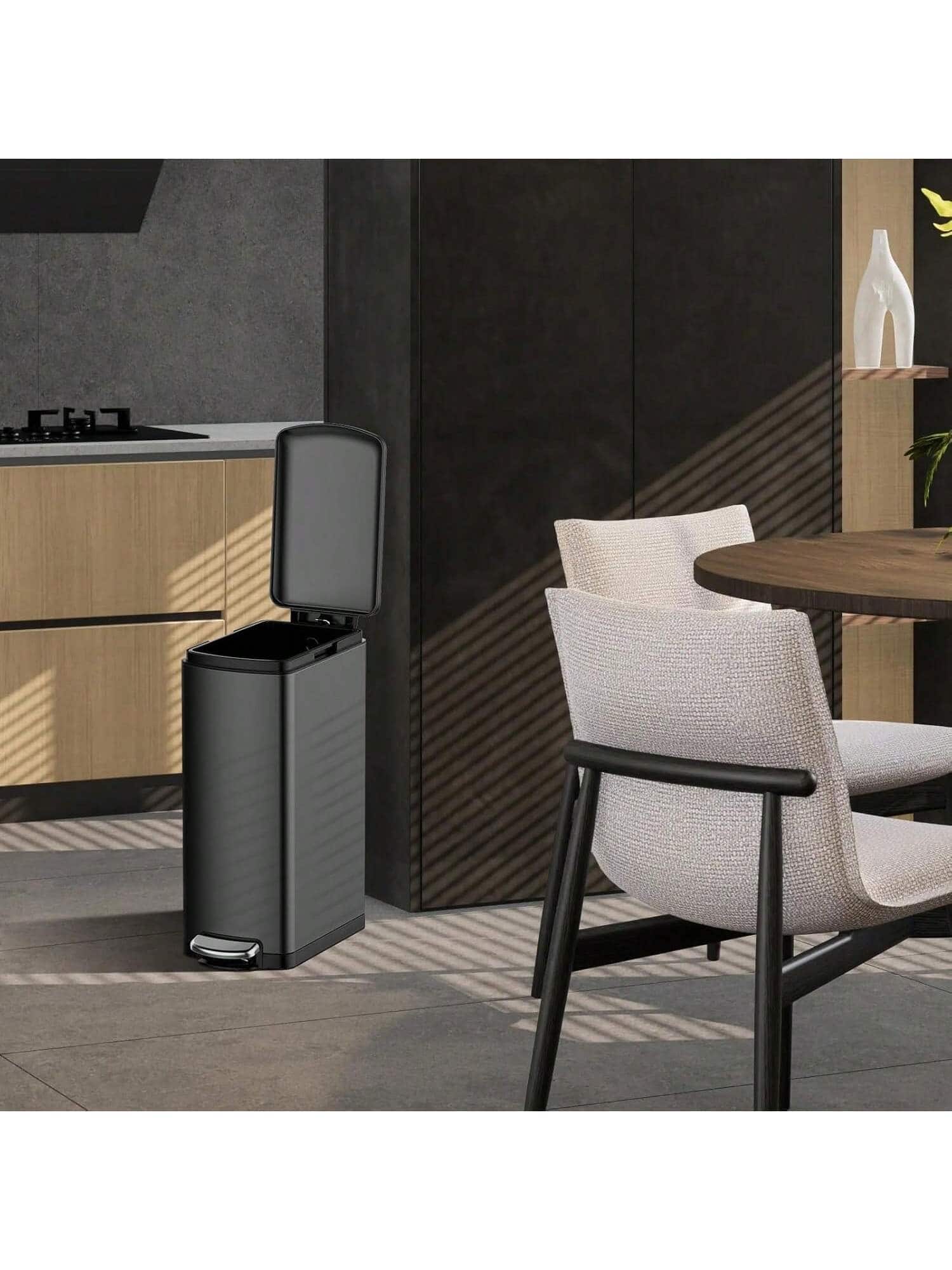 GARVEE - 8 Gallon Trash Can Slim Kitchen Trash Can With Soft Close Lid Stainless Steel Garbage Can With Removable Bucket - Black