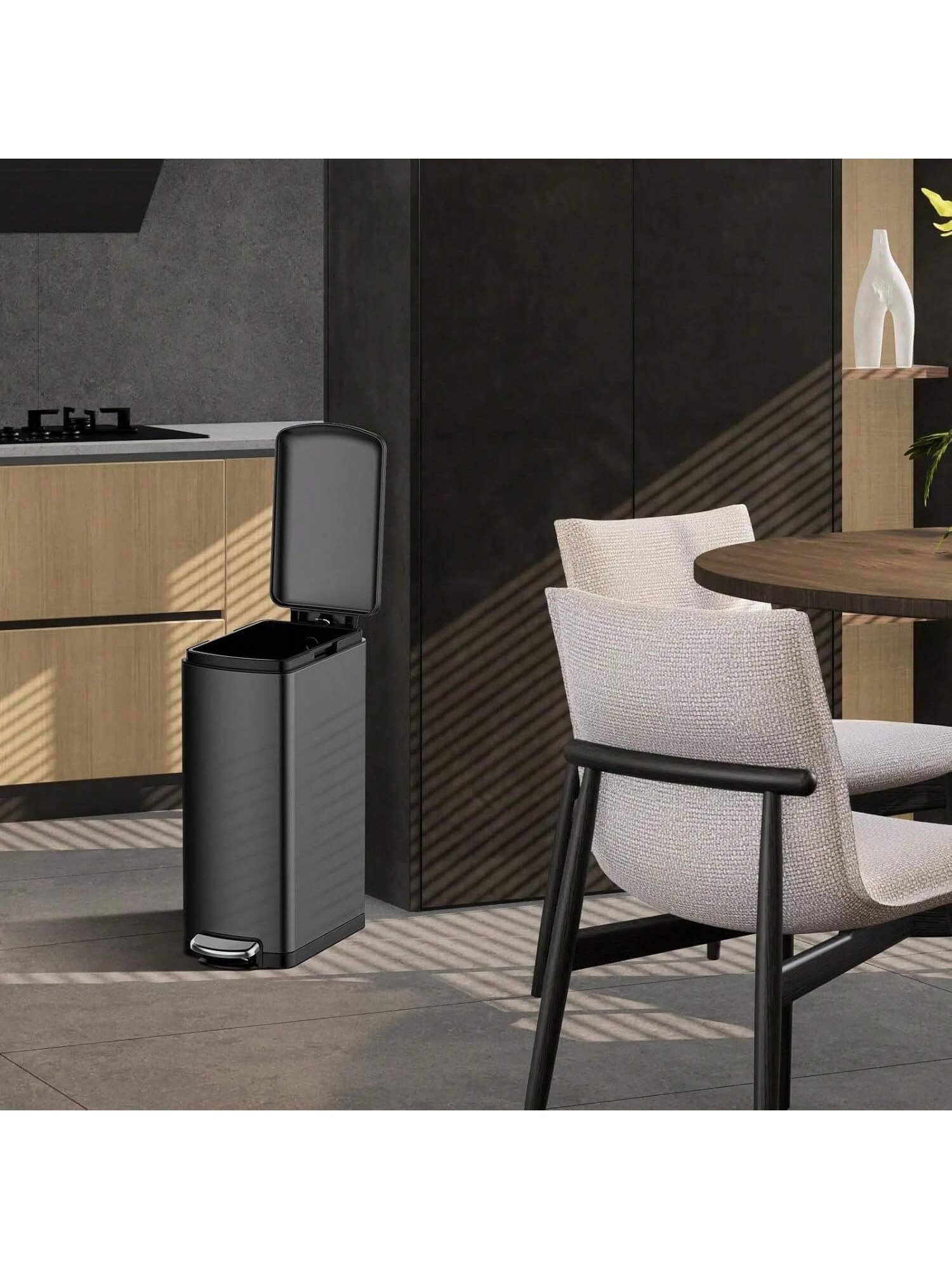 Front. GARVEE - 8 Gallon Trash Can Slim Kitchen Trash Can With Soft Close Lid Stainless Steel Garbage Can With Removable Bucket - Black.