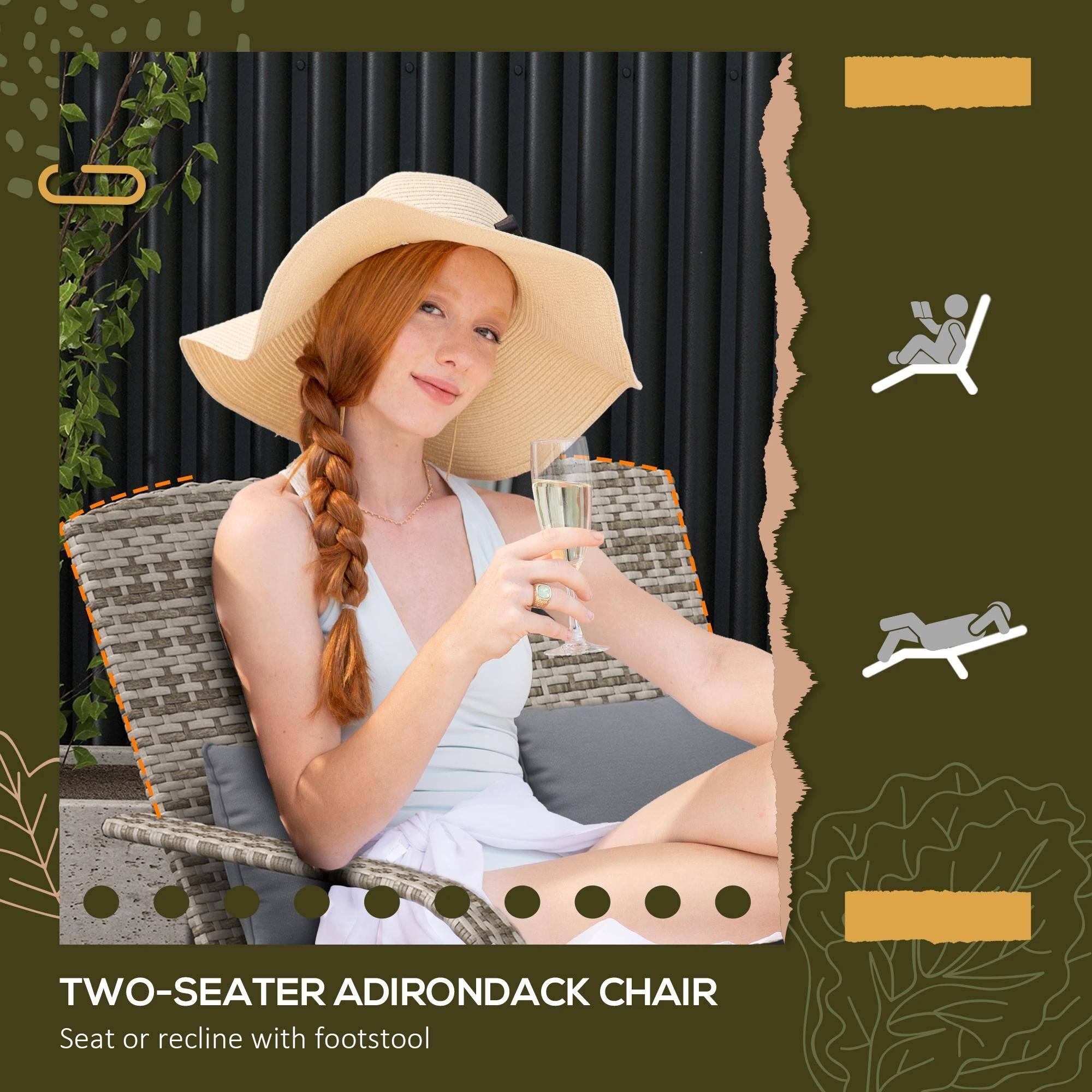 TWO-SEATER ADIRONDACK CHAIR  
Seat or recline with footstool