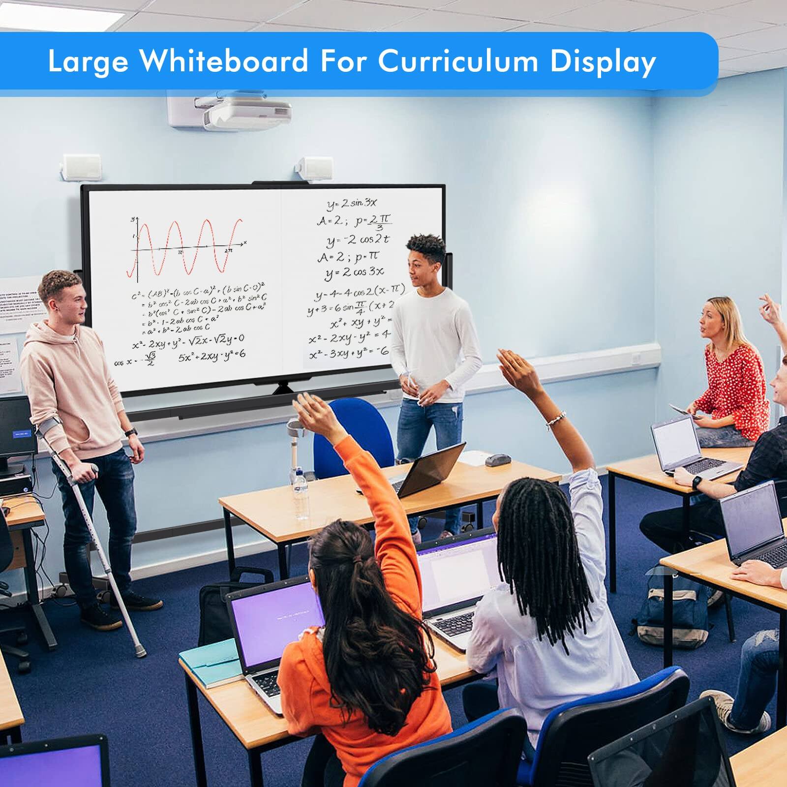 Large Whiteboard For Curriculum Display

y = 2 sin 3x

A = 2; p = 2π/3

y = 2 cos 3x

A = 2; p = π

y = 4 cos 2(x - π/4)

y = 3 sin(x + 2)

x² - 2xy - y² = 6

5x² - 2xy - y² = 6

x² - 3xy - y² = -6