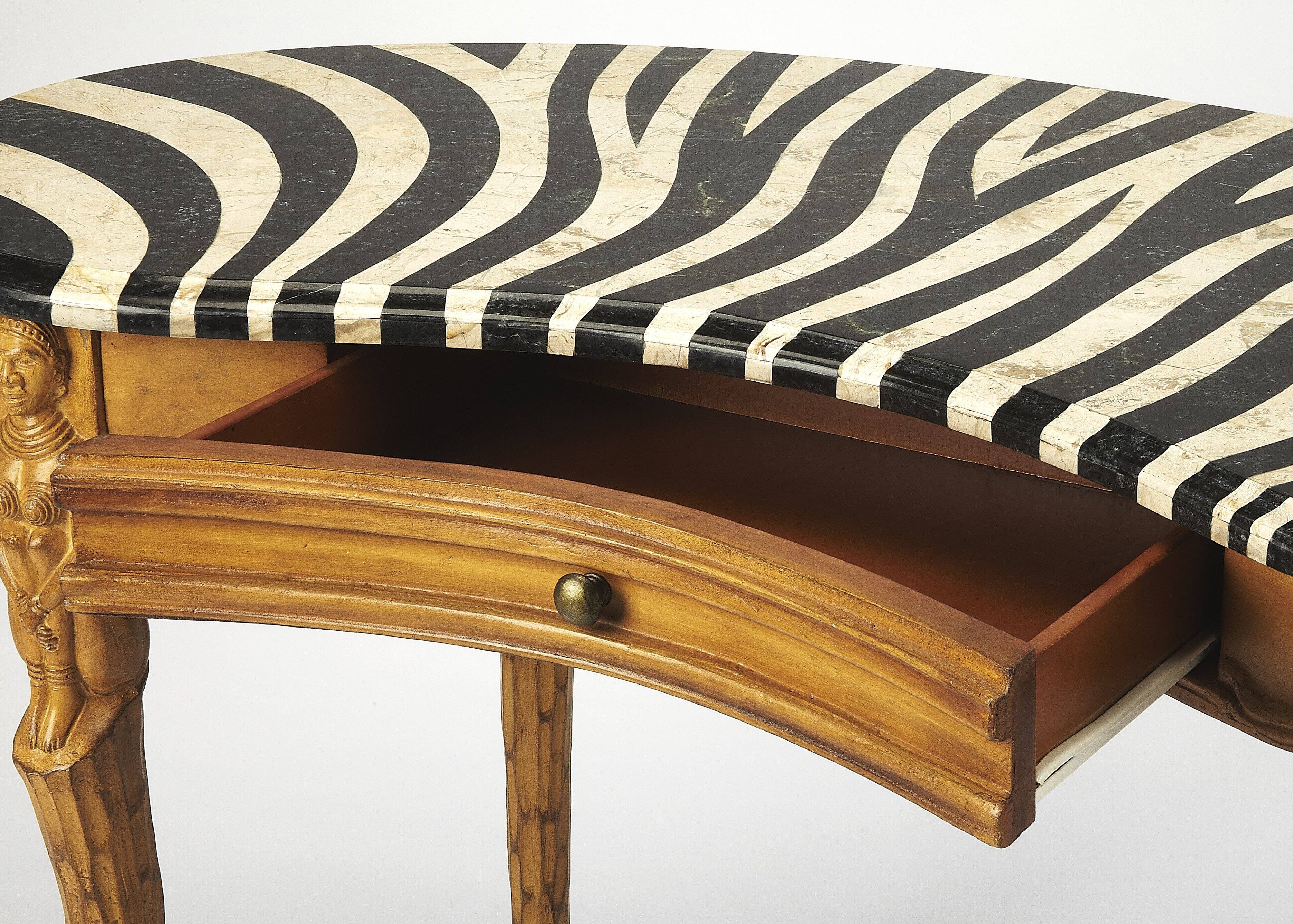 Alt View 1. Butler Specialty - Luisa 47.5 in. W Kidney Shape Fossil Stone and Wood 1 Drawer Writing Desk - Multi-Color.
