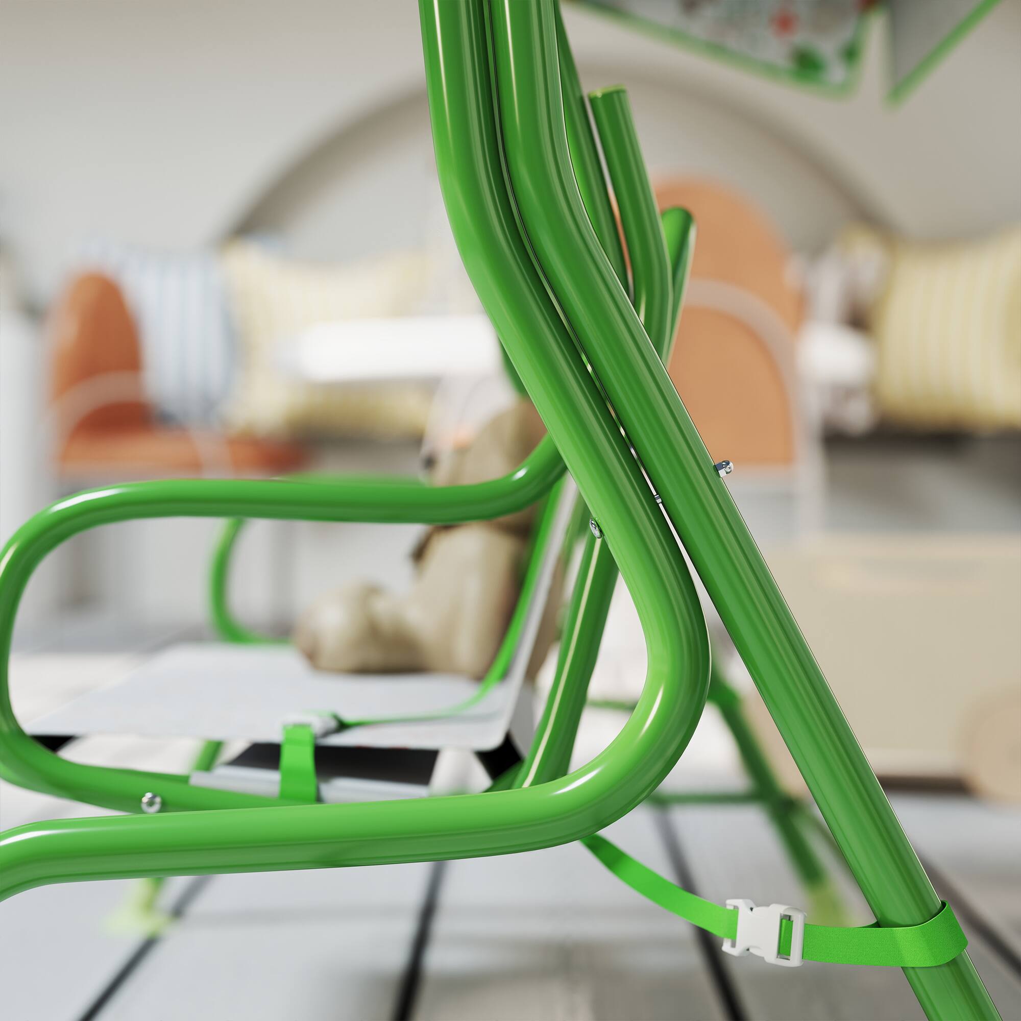 Alt View 8. Qaba - Patio Swing Chair with Adjustable Canopy, Safety Belt for Patio, Garden, Poolside - Green.