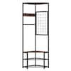 Front. Costway - Costway Corner Hall Tree, Freestanding Coat Rack with Storage Shelves & Removable Hooks - Rustic Brown + Black.