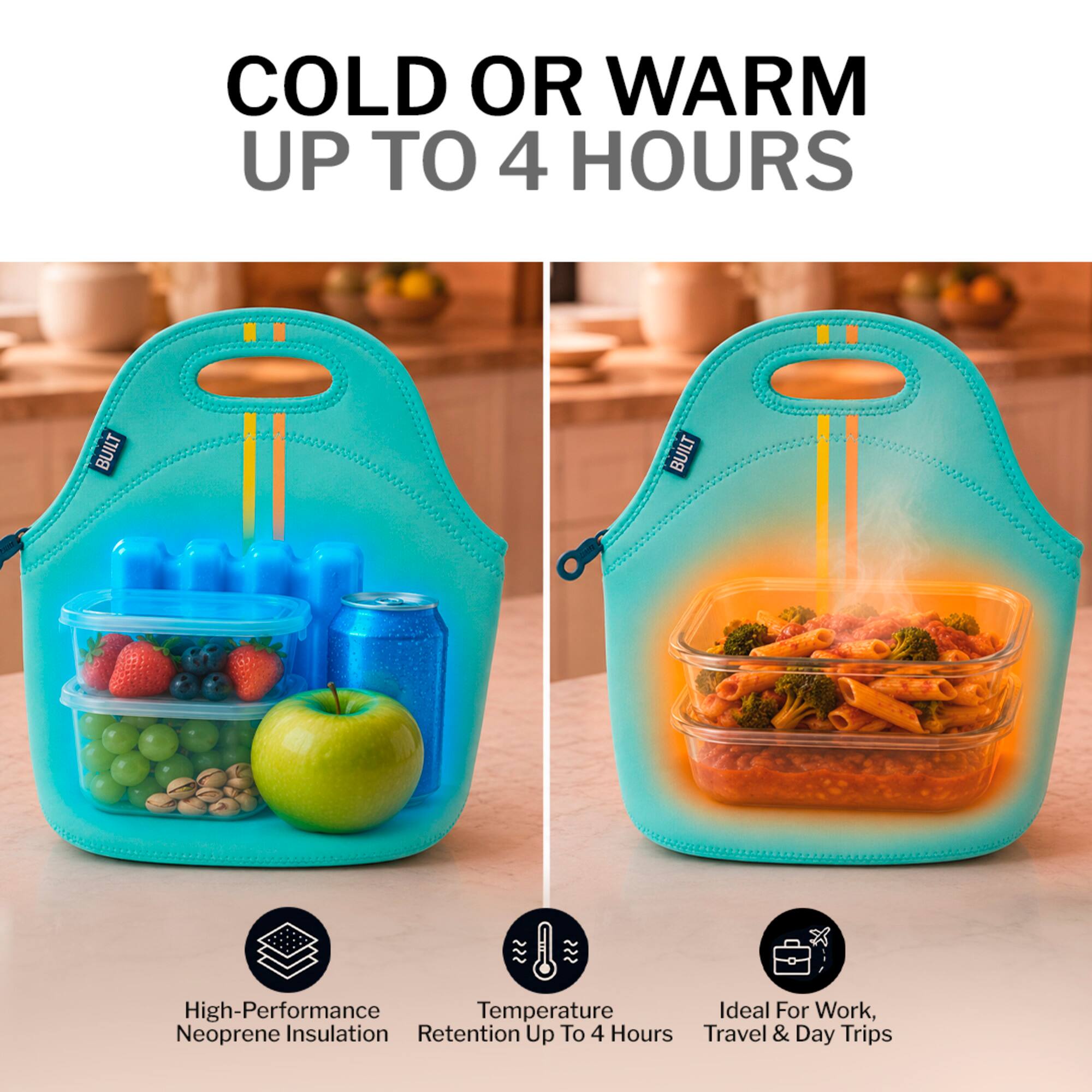 COLD OR WARM UP TO 4 HOURS

BUILT High-Performance Temperature Ideal For Work, Neoprene Insulation Retention Up To 4 Hours Travel & Day Trips