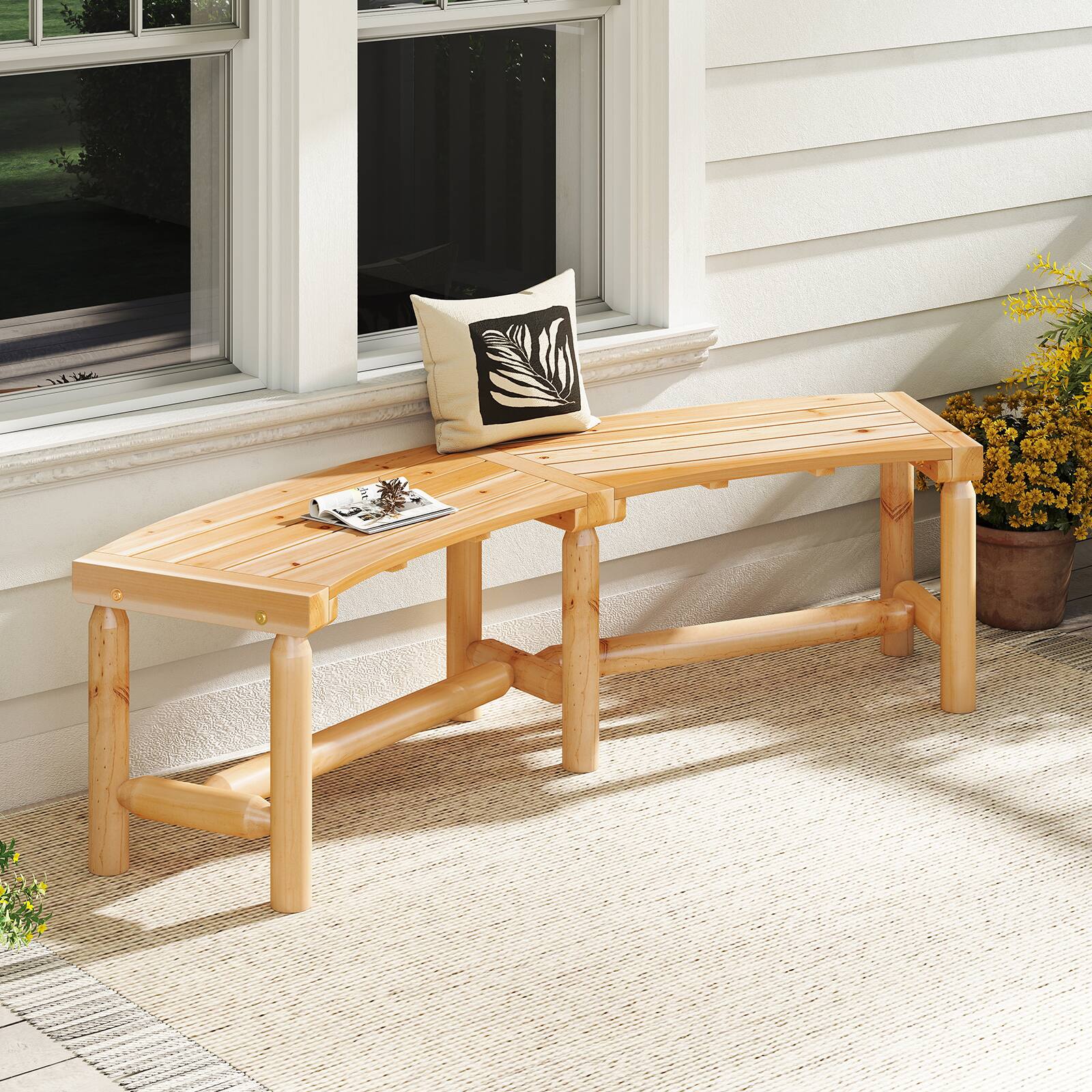 Alt View 1. Gymax - Gymax Patio Curved Bench for 2-3 People Outdoor Loveseat for Backyard Garden Natural - Natural.