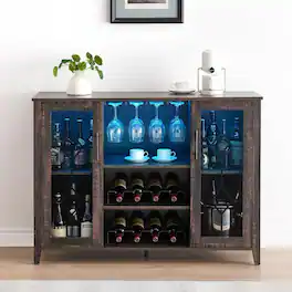 Babevy - LED Glow Home Bar & Coffee Station - Removable Wine Racks, Glass Holders,Freestanding Storage Buffet - Fire-burned