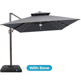 Crestlive Products - 10x13ft Aluminum Double Top Crank Cantilever Patio Umbrella with Lights with Base - Dark Gray