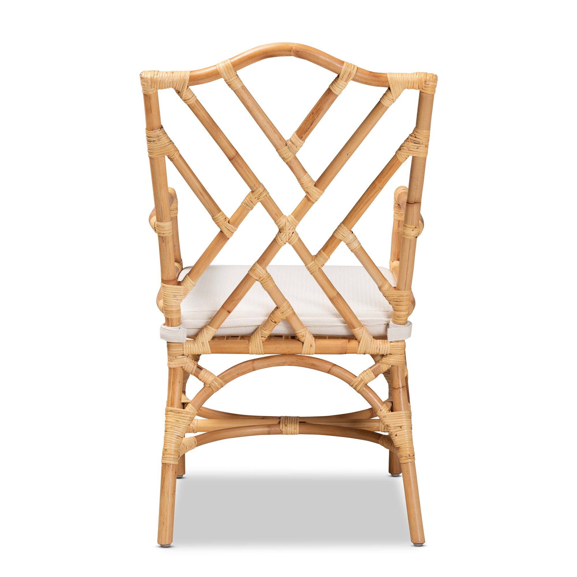 Back. bali & pari - Delta Modern and Contemporary Natural Finished Rattan Dining Chair - Natural/White.