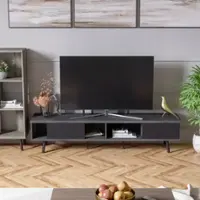 Bestier Mid-Century Modern TV Stand for TVs up to 75" with Storage and Gaming Entertainment Center - Black - Front_Zoom