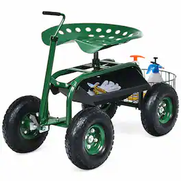 Gymax - Rolling Garden Cart Scooter w/ Adjustable Seat Storage Basket Tray - Green