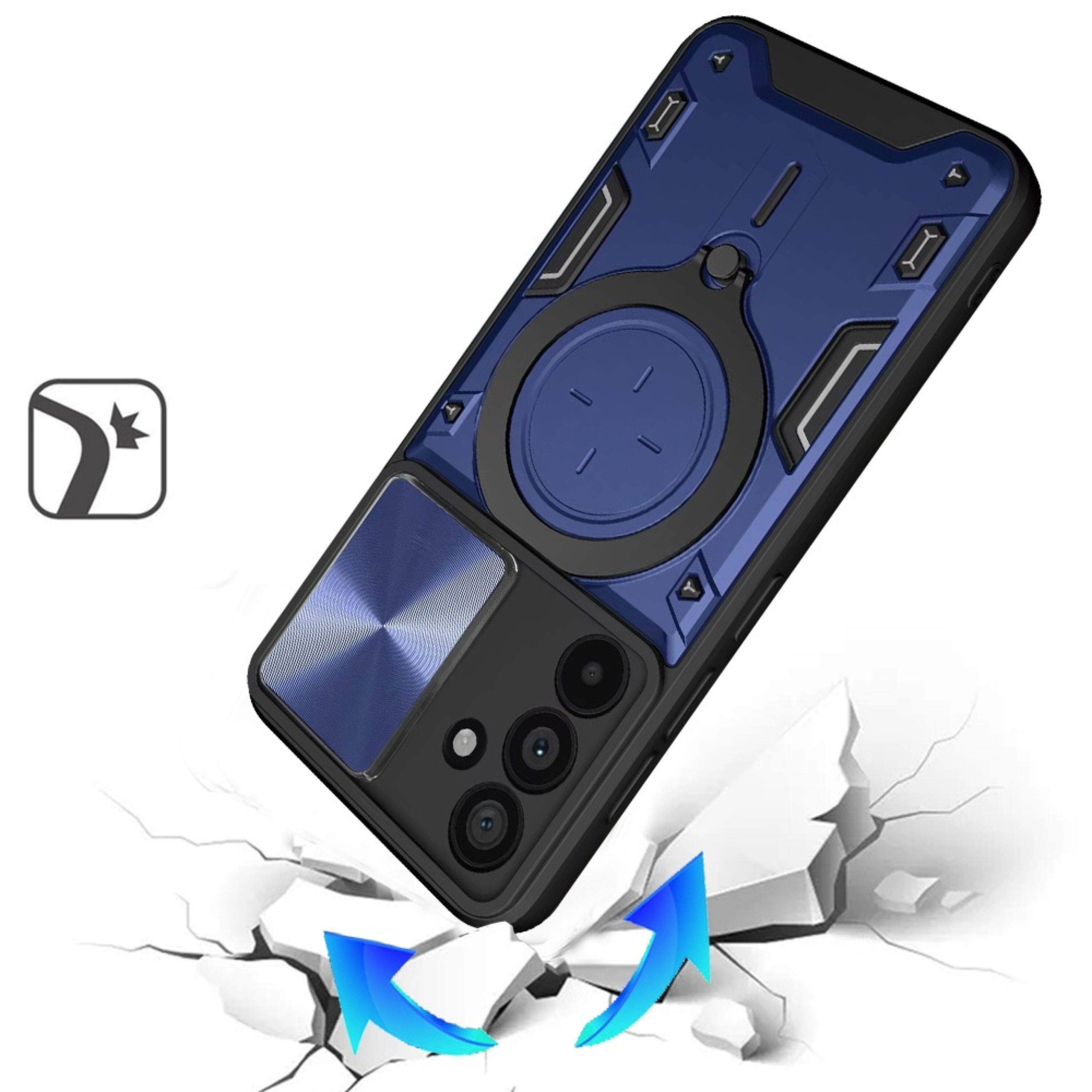 Angle. Kitcheniva - Heavy-Duty Magnetic Ring Case With Integrated Lens Protection And Tempered Glass For Samsung Galaxy A37 Red - Blue.