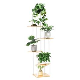 Unique Bargains - 6 Tier Plant Stand Indoor Outdoor, Wood Metal Corner Shelf, Multiple Flower Pot Rack Shelves, Planter Display Organizer - Whiite
