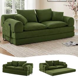 Dyonery - 4-in-1 High Backward-Folding Compressible Cloud Sofa Bed - Corduroy Green - Green