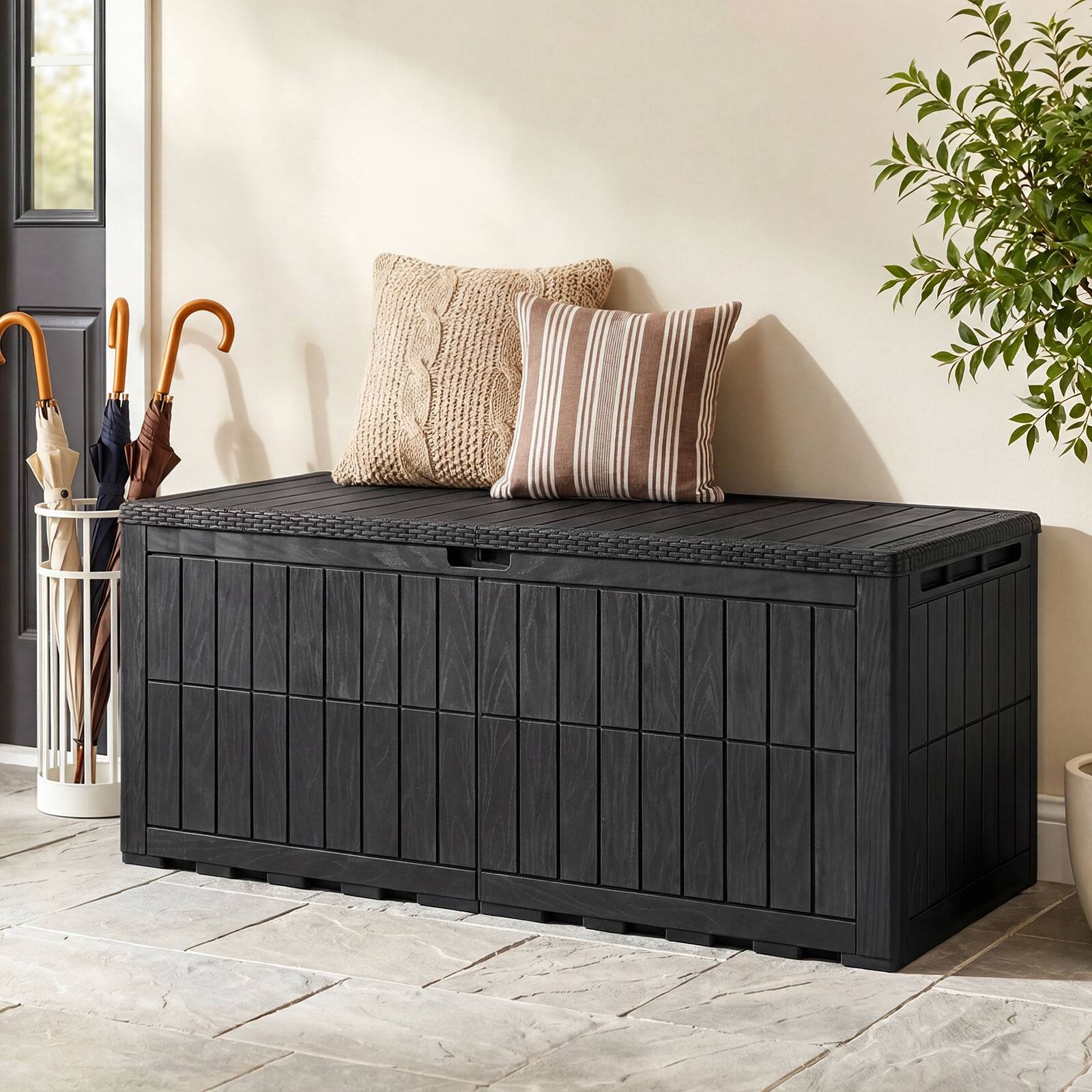 Alt View 4. Costway - Costway 180 Gal Outdoor Deck Box, All-Weather Lockable Storage Bin with Lid and Handles - Black.
