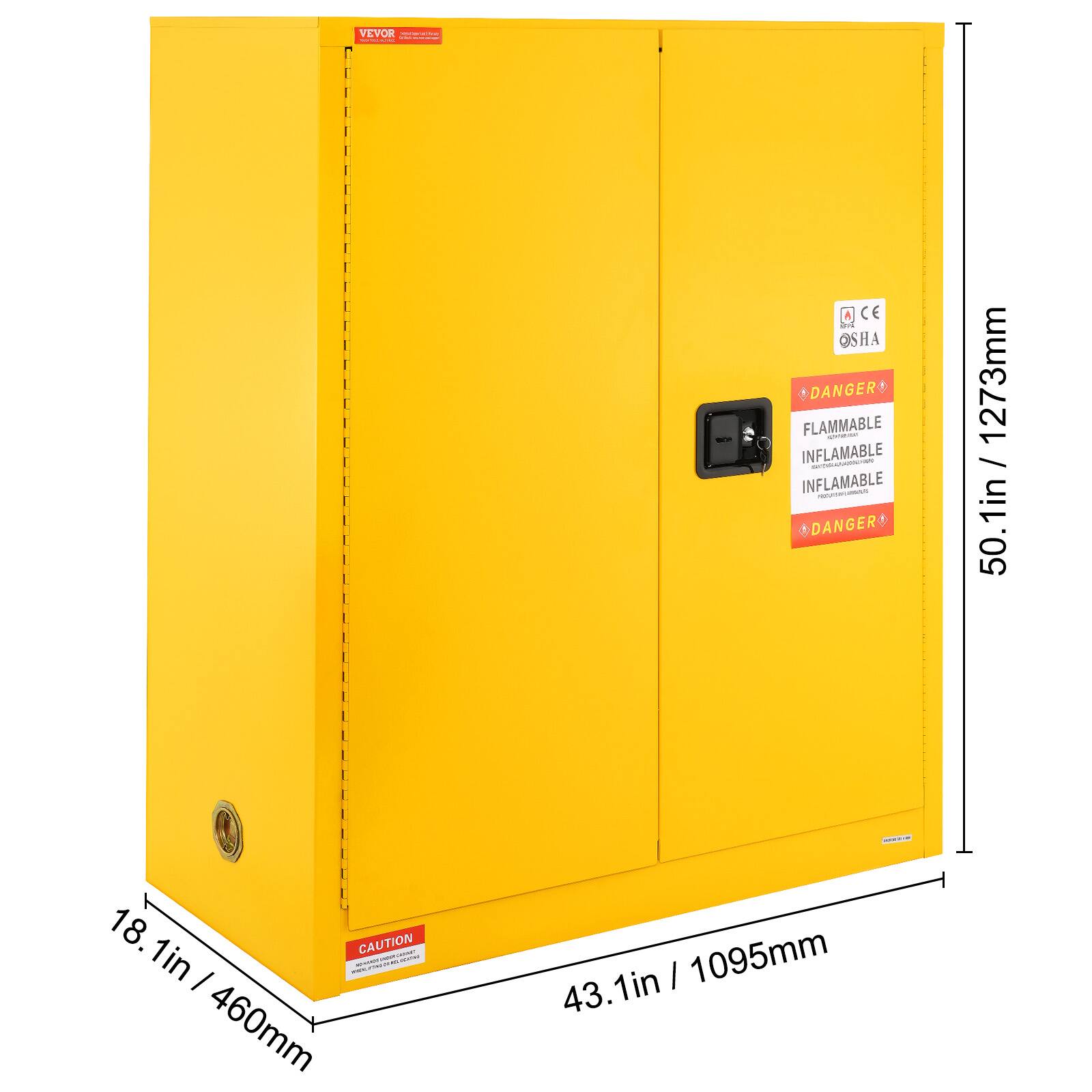 VEVOR

CE OSHA DANGER FLAMMABLE - INFLAMABLE - INFLAMABLE - DANGER

CAUTION

50.1in / 1273mm

18.1in / 460mm

43.1in / 1095mm