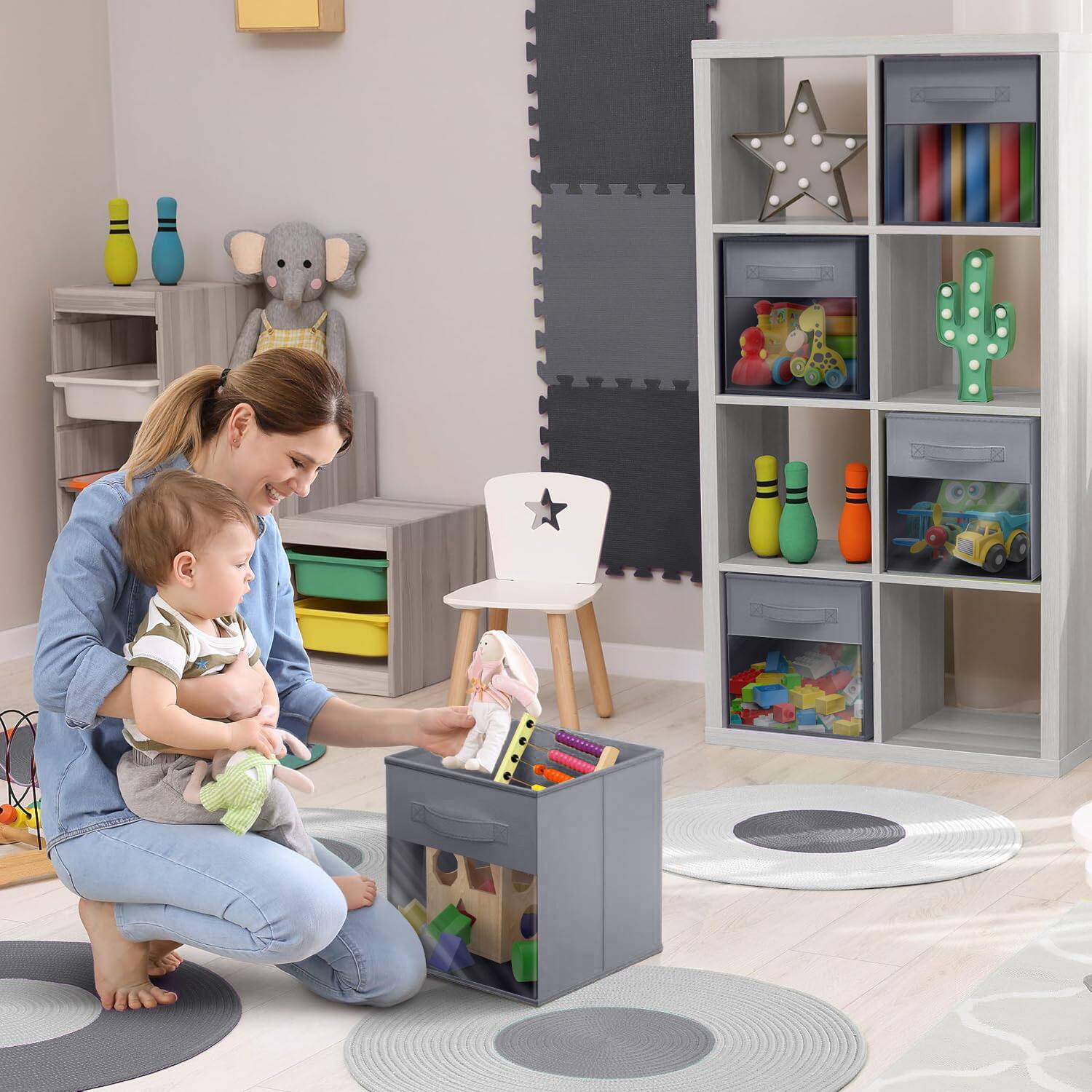 Alt View 3. Sorbus - Sorbus 11 Inch Storage Bins with Clear Window, 6 Foldable Baskets for Organizing Clothes, Toys, Books, Figures, Games - Gray.