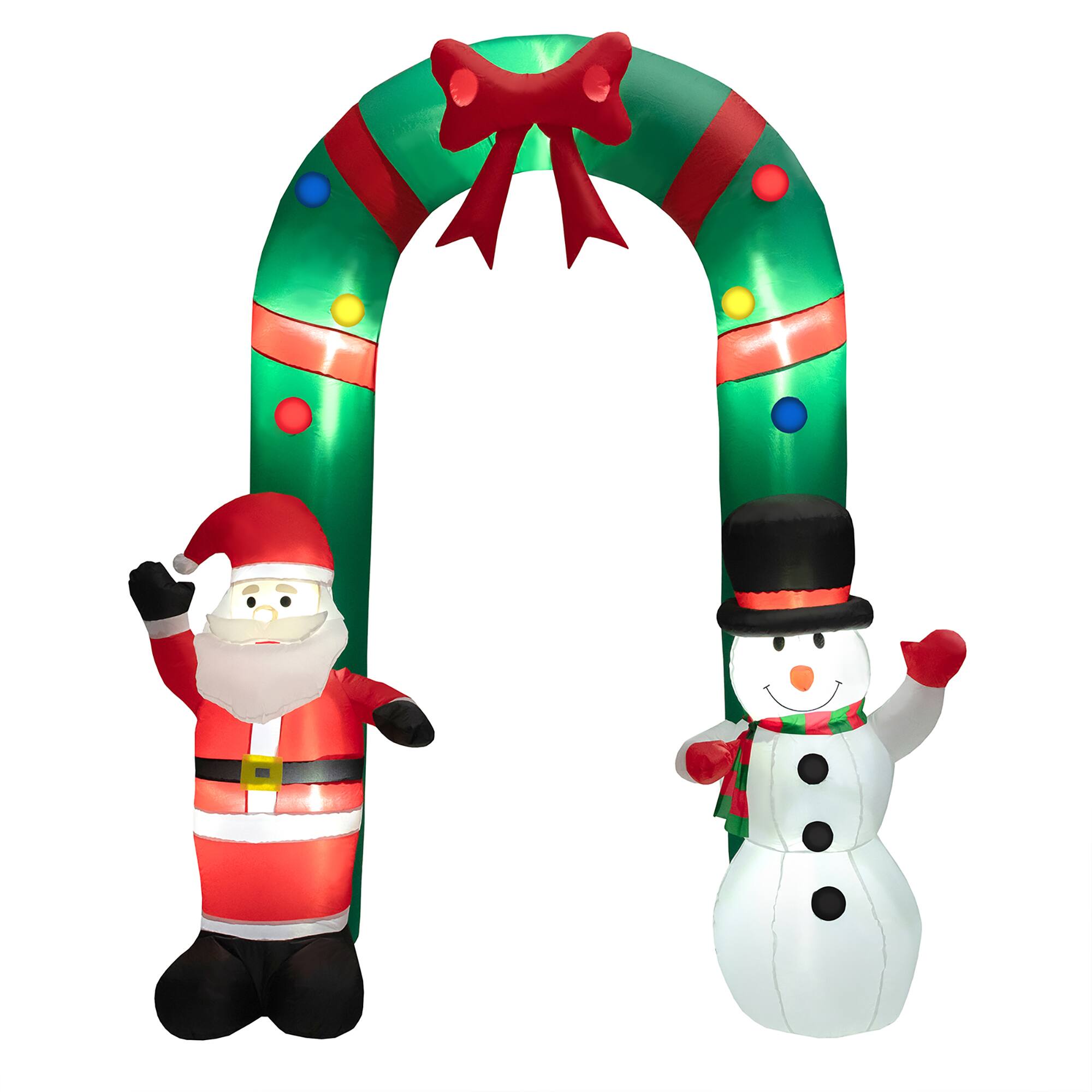 Costway - 8FT Christmas Inflatable Archway w/ Santa Claus & Snowman and LED Lights - Multicolor