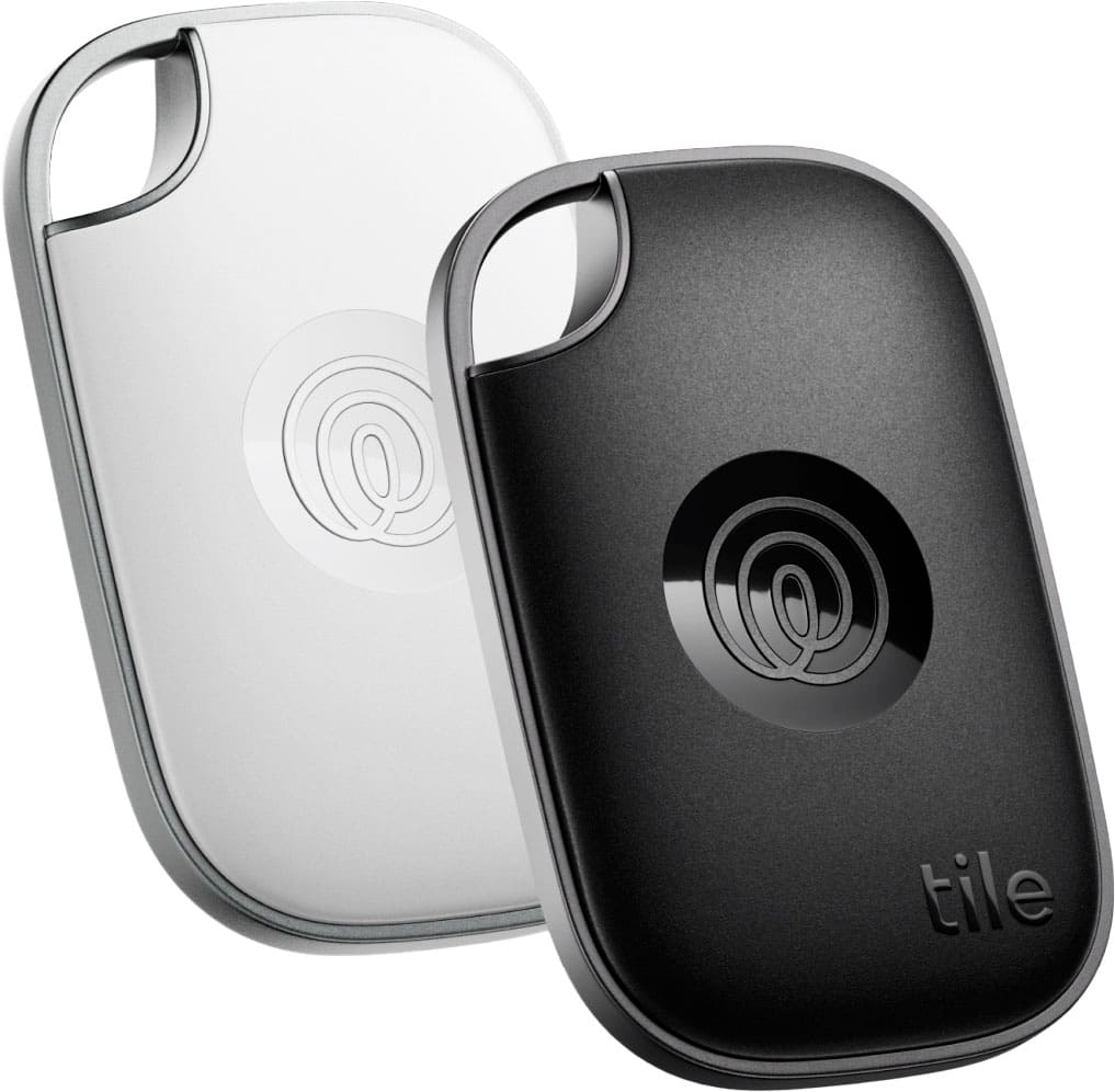 Tile by Life360 - Life360 Tile Pro - Powerful Bluetooth Tracker, Key Finder and Item Locator. iOS & Android Compatible. 2-Pack - Black/White - Angle_Zoom