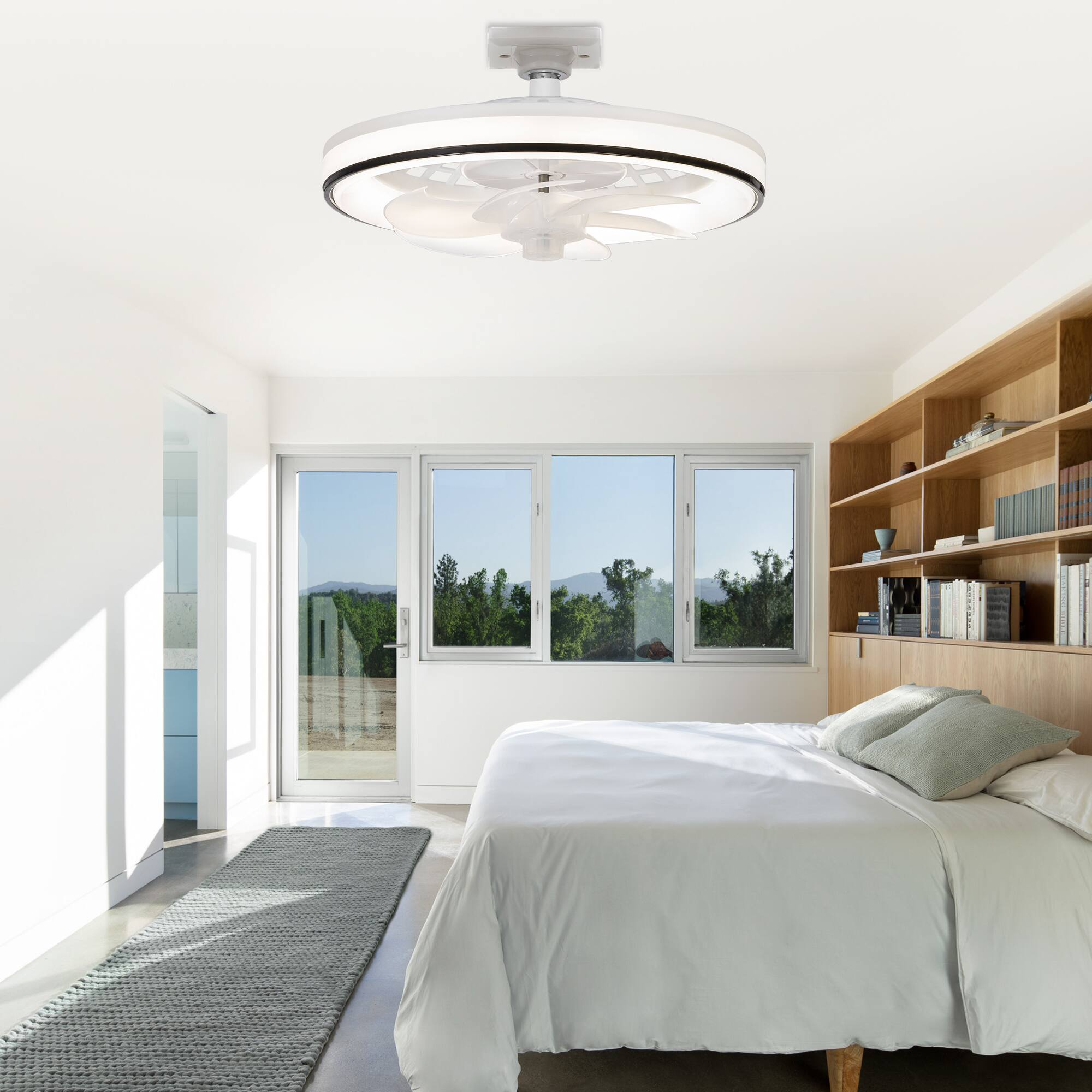 Alt View 2. Breezary - Breezary 13-Inch Multi-Directional Ceiling Fan, 3-Color Light, 7 ABS Blades, DC Motor, 6-Speed Remote & Memory Function - Matte White and Black.
