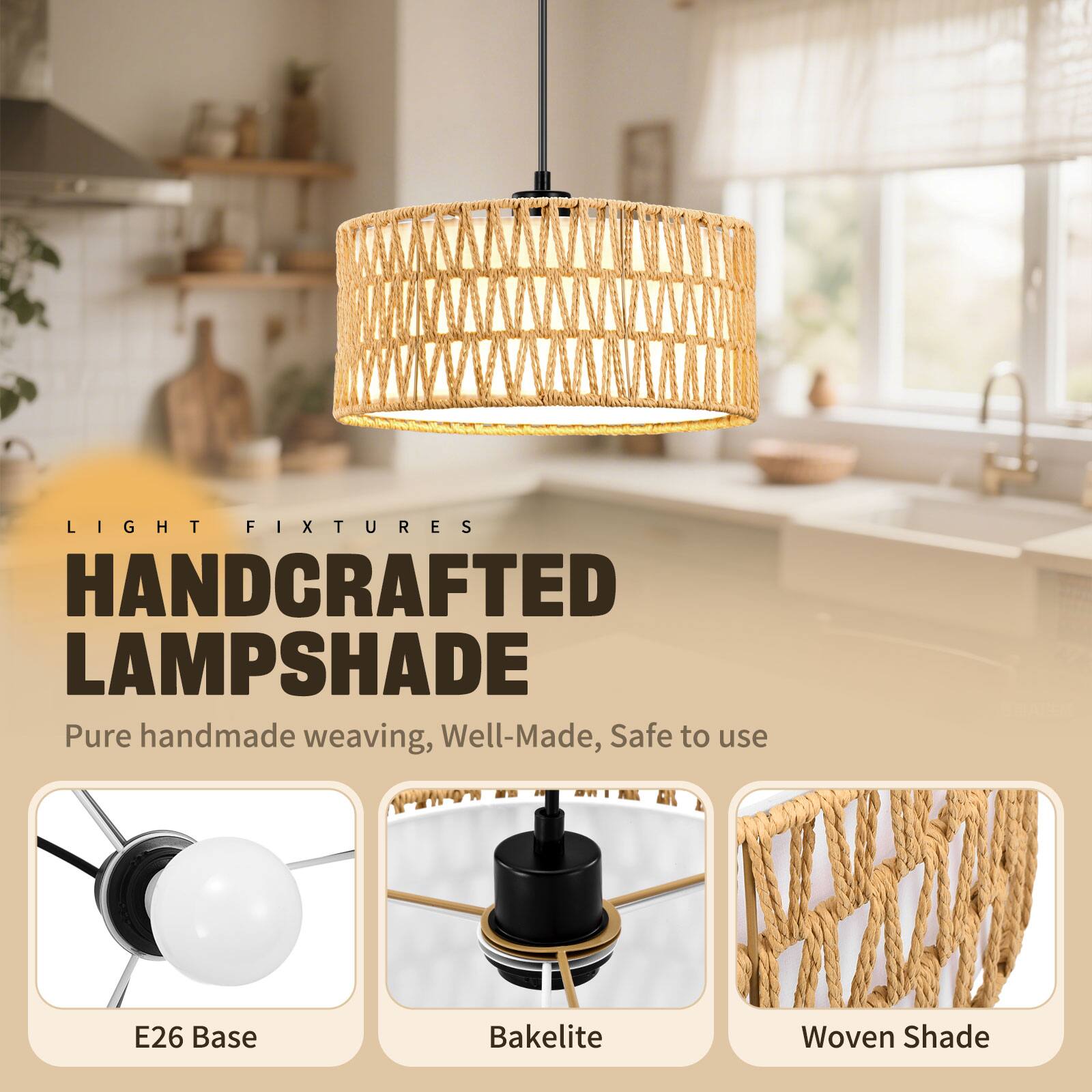 LIGHT FIXTURES

HANDCRAFTED LAMPSHADE

Pure handmade weaving, Well-Made, Safe to use

E26 Base
Bakelite
Woven Shade