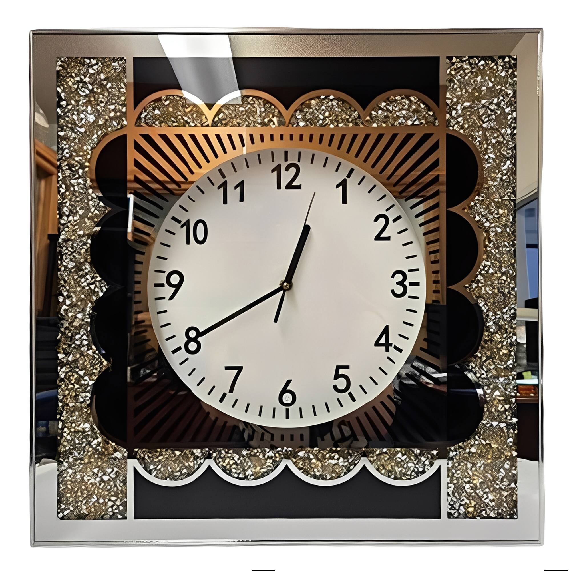 Front. FC Design - 19"H Black & Metallic Gold Modern Abstract Square Wall Clock - Multicolor.