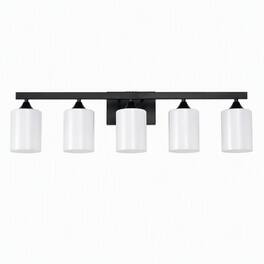 RYHNUYNE - 5-Light Matte Black Bathroom Vanity Light with Frosted Glass Shades, Moisture-Resistant Metal Wall Sconce