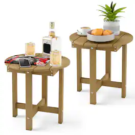 Costway - 2PCS Outdoor Side Table with Weather-Resistant, Waterproof Top for Patio Deck Pool - Coffee