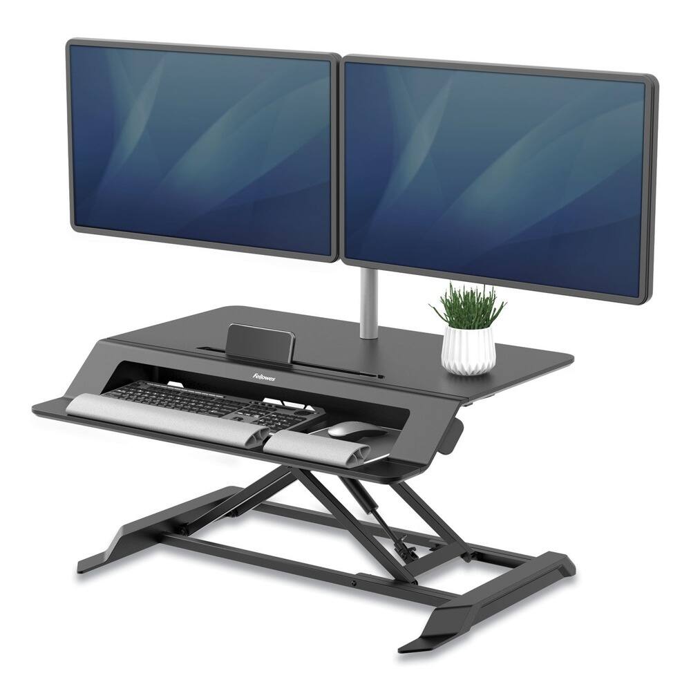 Back. Fellowes - Fellowes Mfg Co. 8215001 Lotus LT 34.38 in. x 28.38 in. x 7.62 in. Sit-Stand Workstation- Black - Black.