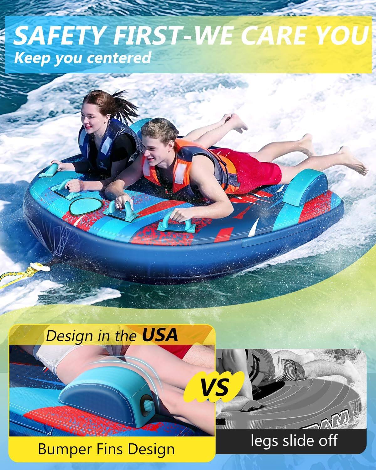 SAFETY FIRST-WE CARE YOU  
Keep you centered  

Design in the USA  
Bumper Fins Design VS AM  
legs slide off