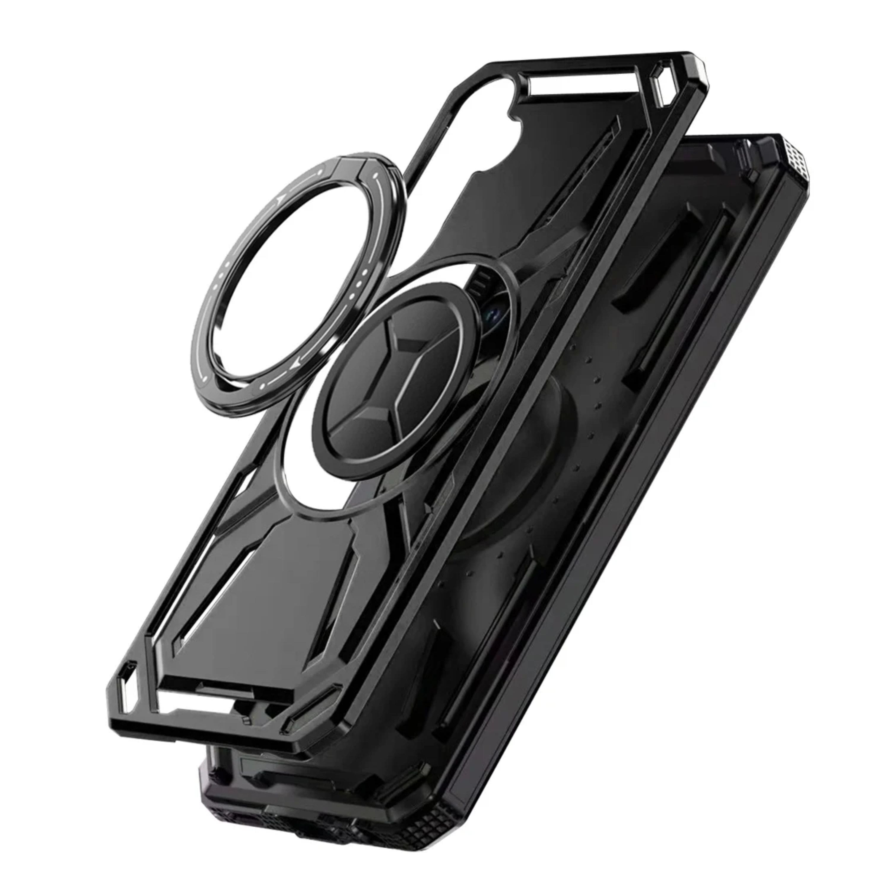 Kitcheniva - Shockproof Magnetic Circle Metal Stand Rotating Phone Case With Tempered Glass For Samsung Galaxy A57 5G - Black