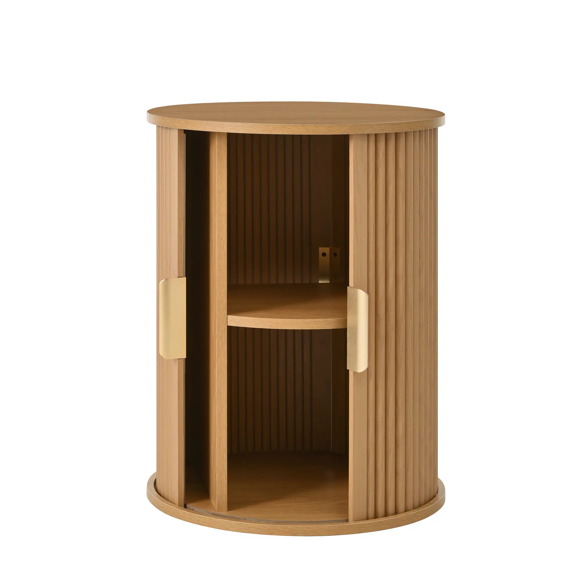 Alt View 10. Tiramisubest - Mid-Century Coffee & Side Table Set of 2 with Tambour Door,Fluted Design,Golden Handle Tall & Low Side Table,Natural - Natural.