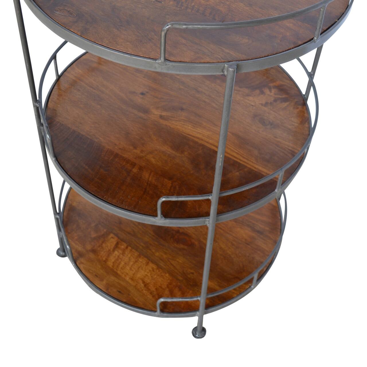 Alt View 1. Artisan Furniture - Artisan Furniture Solid Wood Industrial Round Butler Tray Table, 3 Shelves, Brown - Brown.