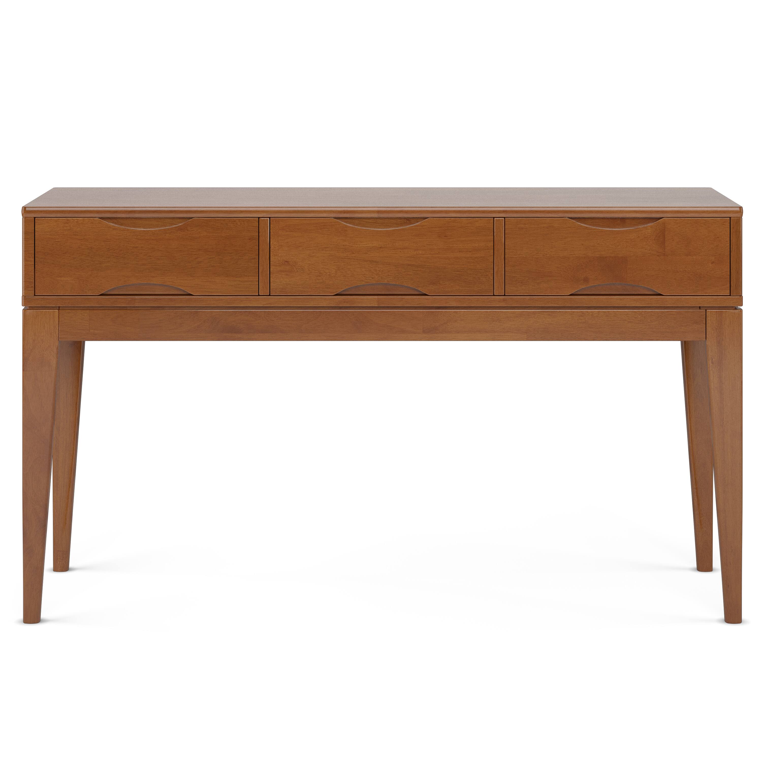 Left. Simpli Home - Simpli Home Harper 54 inch Wide Solid Wood Console Sofa Table in Teak Brown - Teak Brown.