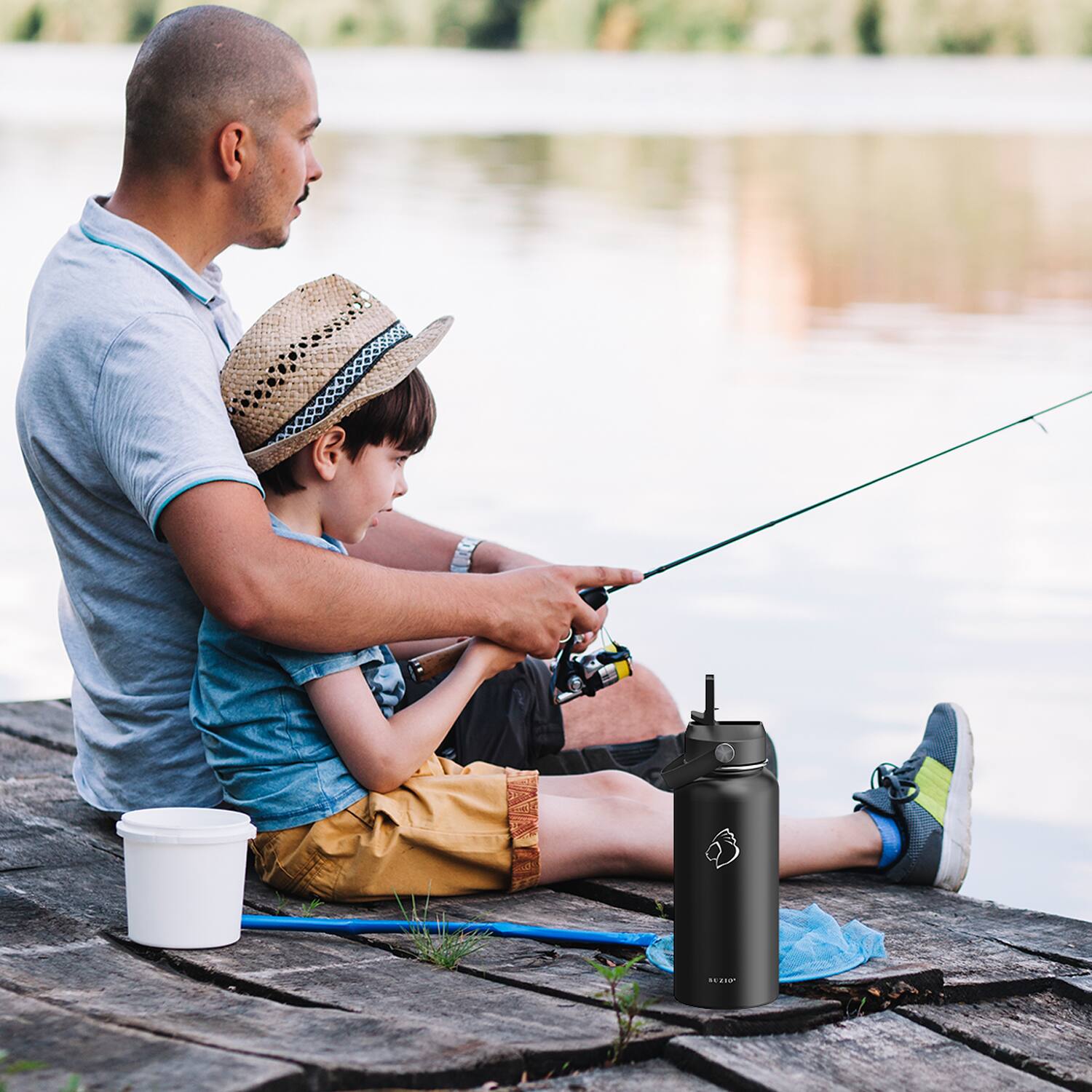 Alt View 16. Buzio - 32oz Insulated Water Bottle with Straw Lid and Spout Lid - Black.