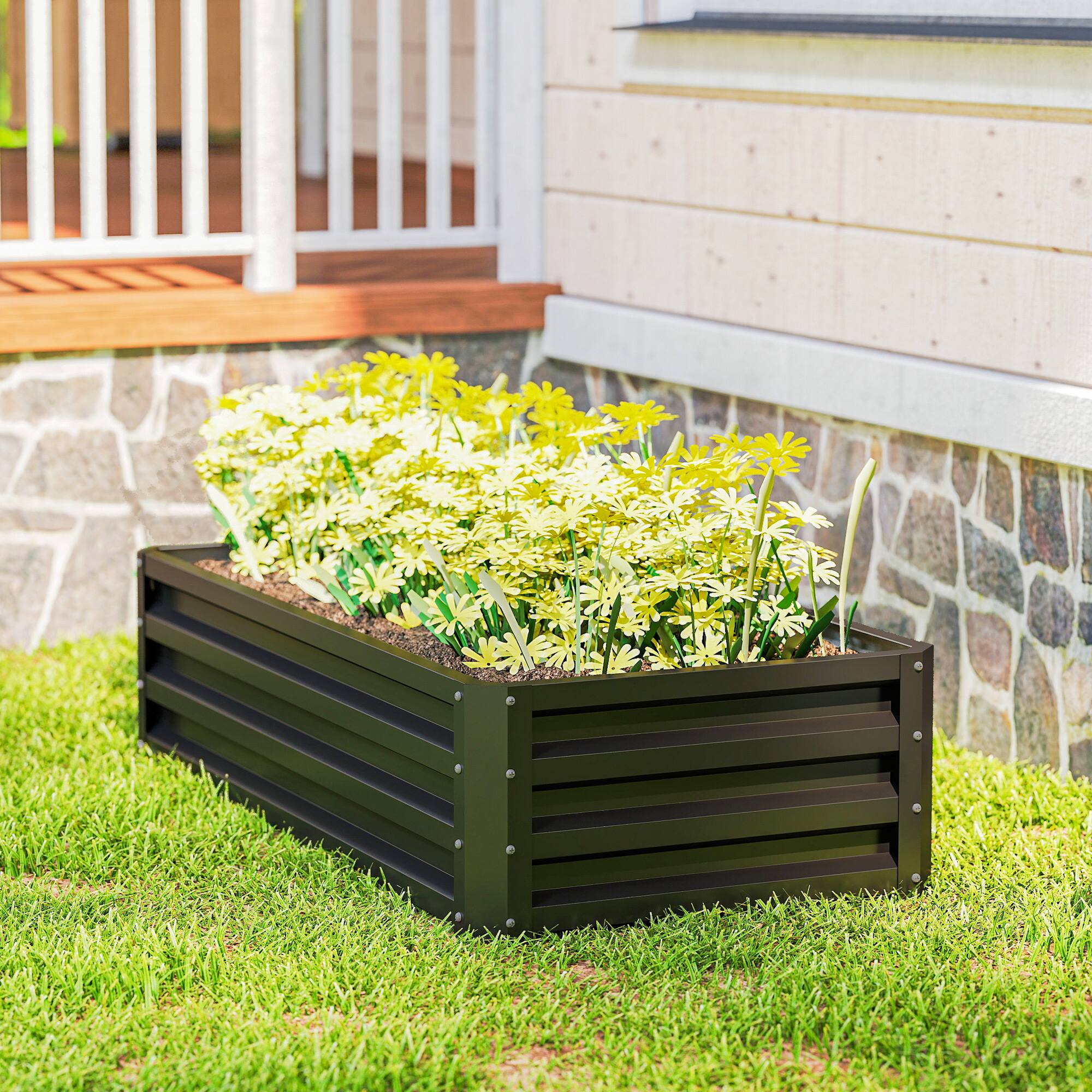 Alt View 7. Outsunny - Raised Garden Bed, 4' x 2' x 1' Metal Planter Box, for Growing Vegetables, Flowers, Herbs - Gray.