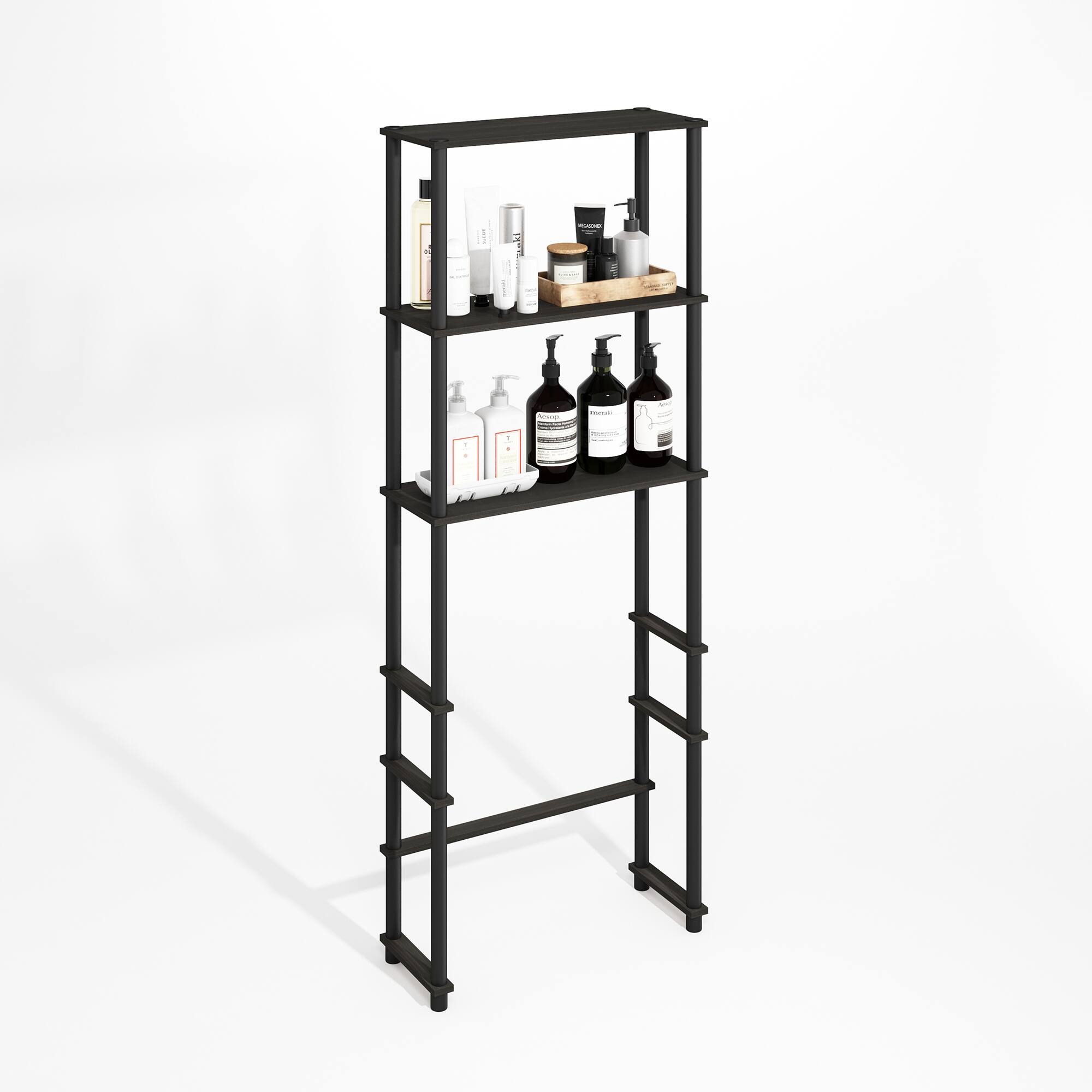 Alt View 3. Furinno - Turn-N-Tube Freestanding Over-The-Toilet Storage Rack with 3 Shelves - Black Espresso/Black.