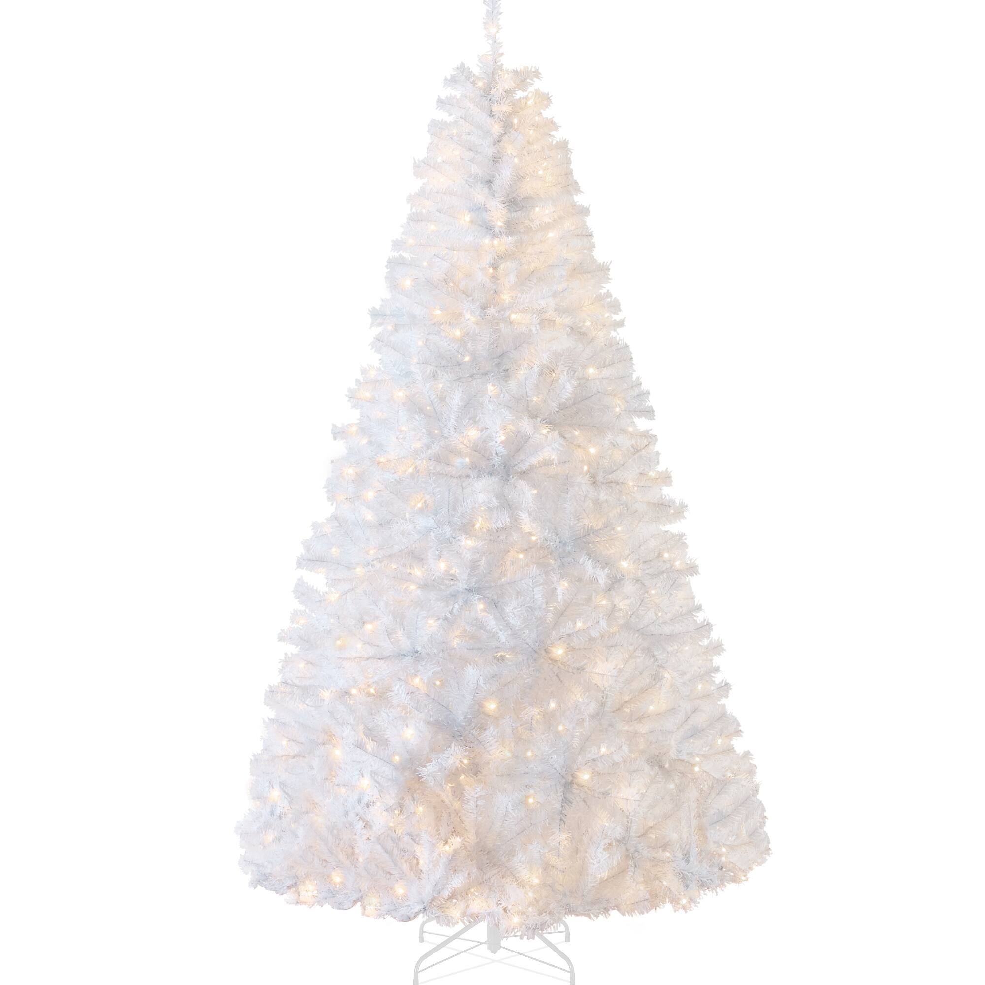 Best Choice Products - 4.5ft Pre-Lit Premium Hinged Artificial Christmas Pine Tree w/ 200 Lights, Metal Stand, 432 Tips - White Lights