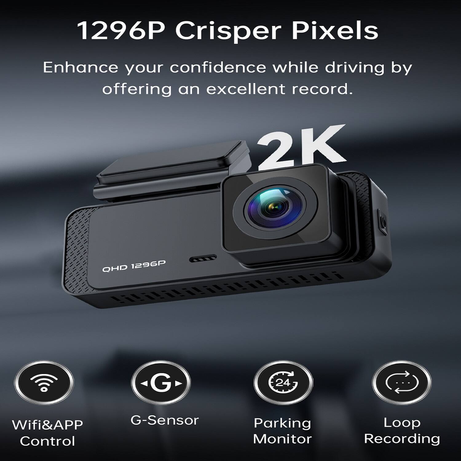 E YEEGER Front WiFi Dash Cam 1296P, Car Dash Camera with APP, Night ...