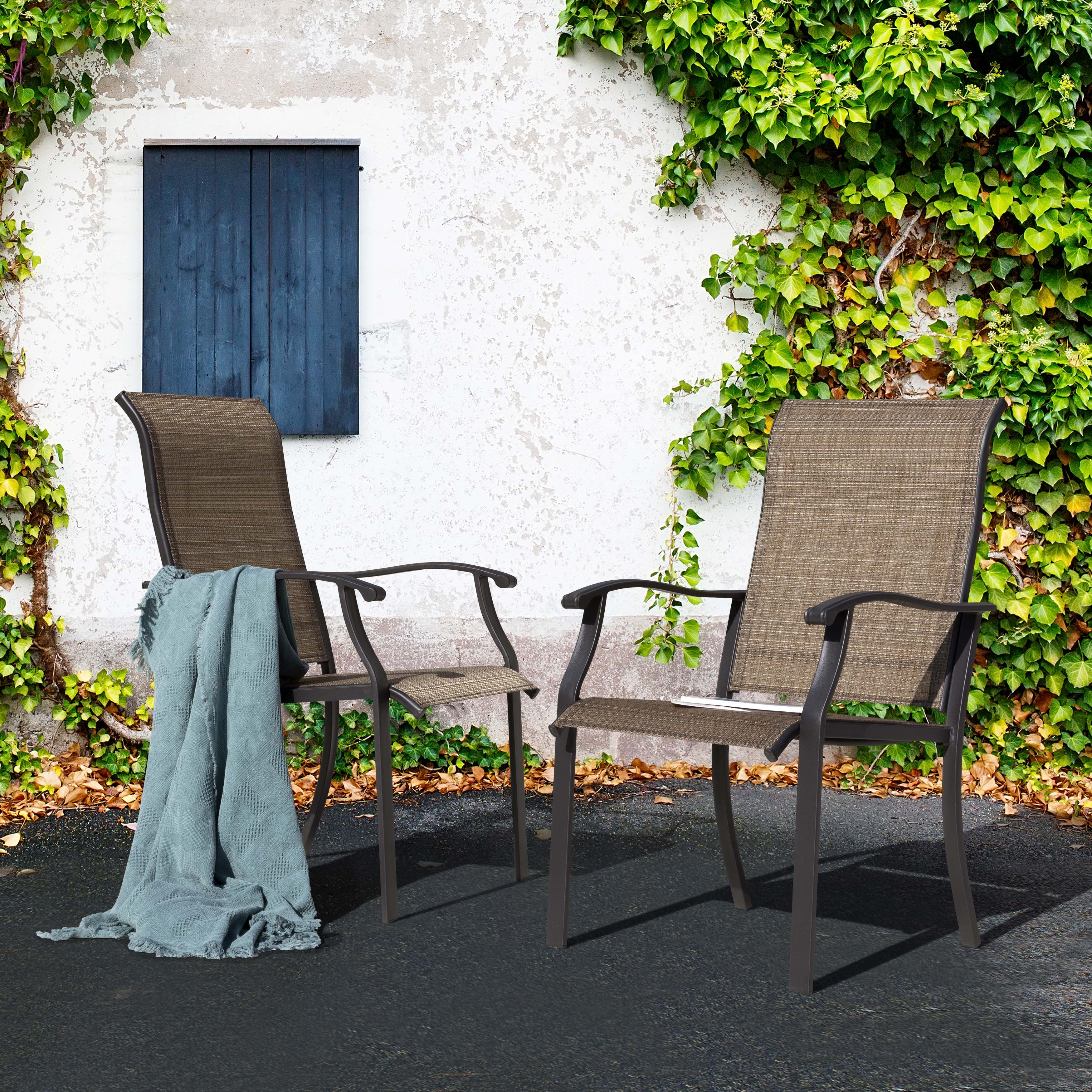 Alt View 2. Nuu Garden - Nuu Garden Set of 4 Outdoor Patio Bistro Dining Chairs, Textilene Fabric, Powder-Coated Iron Frame - Black&Brown.