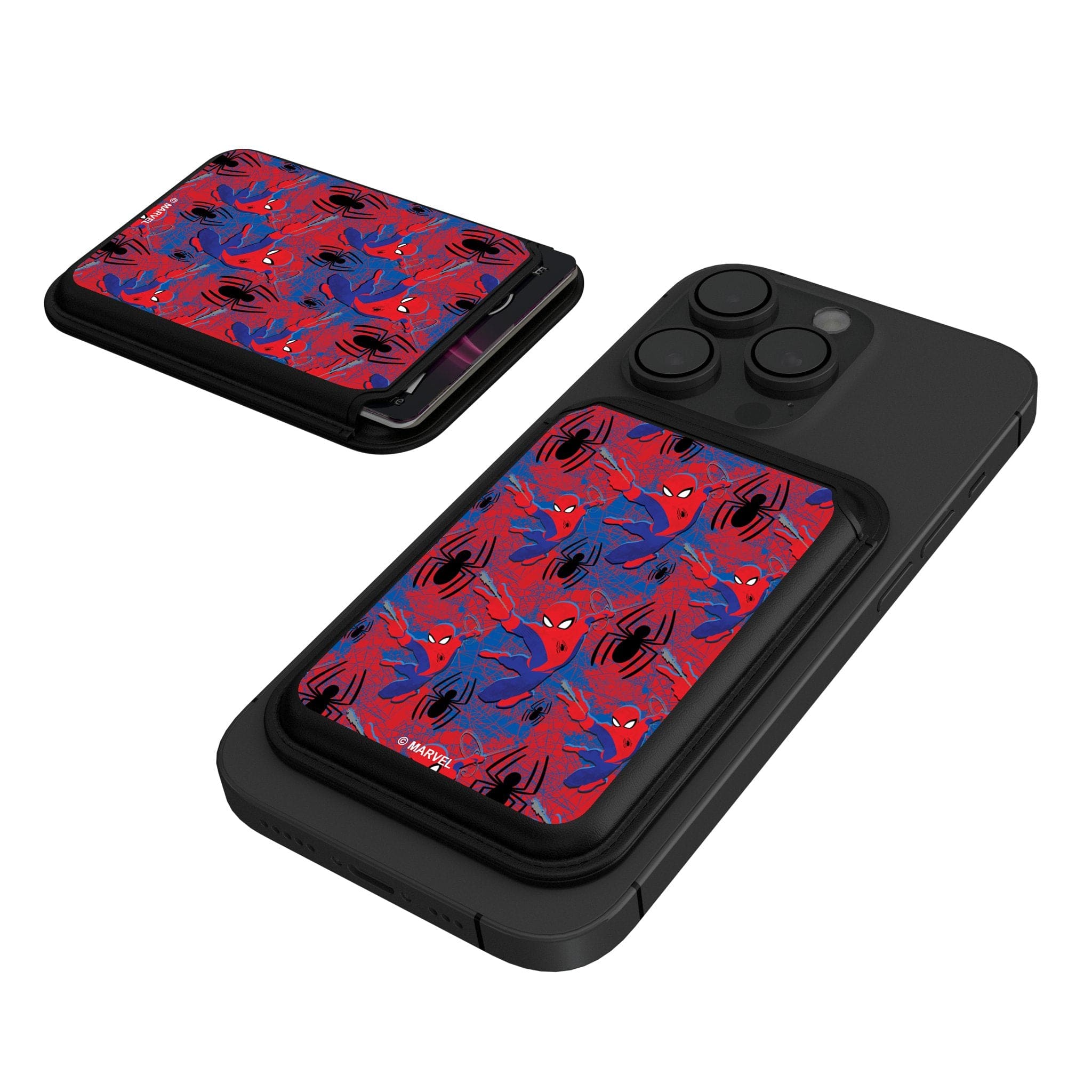 Keyscaper - Marvel Pattern Black Magnetic Credit Card Wallet - Spider-Man