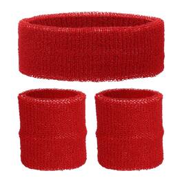 Unique Bargains - Sweatband Set, 1pc Headband + 2pcs Wristbands Moisture Wicking Breathable Athletic Bands 3pcs for Sports - Red