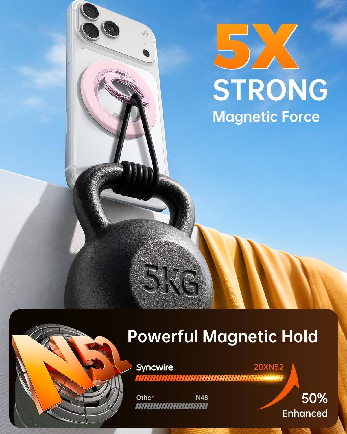 FORVICK WH  
5X STRONG Magnetic Force  
5KG Powerful Magnetic Hold  
Syncwire 20XN52 NB  
Other N48  
Enhanced 50%