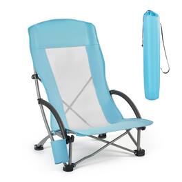 VEVOR - Folding Beach Chair, High Back Camping Chairs for Adults, with Cup Pocket, Mesh Back, Carry Bag - Light Blue