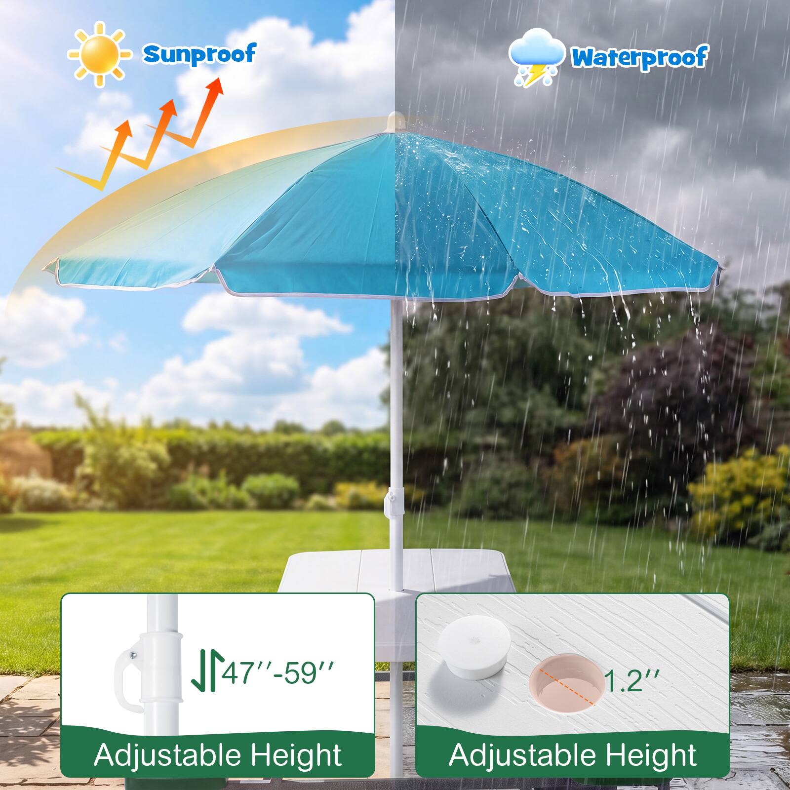 Sunproof Waterproof 1L 47"-59" 1.2" Adjustable Height