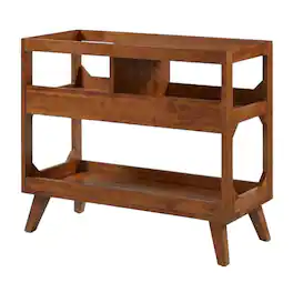 FurniFact - Brown Record Player Stand, Rubberwood Veneer Vinyl Storage - Walnut