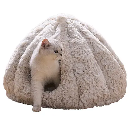 Front. PetPals - Cat Cave with Removable, Washable Bed - White.