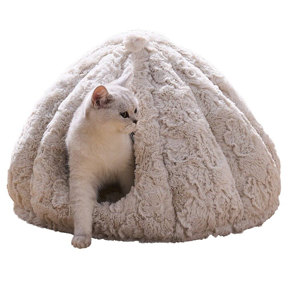 Front. PetPals - Cat Cave with Removable, Washable Bed - White.